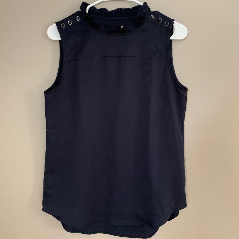 LOFT Tank Top Blouse Ruffle Collar Button Straps
